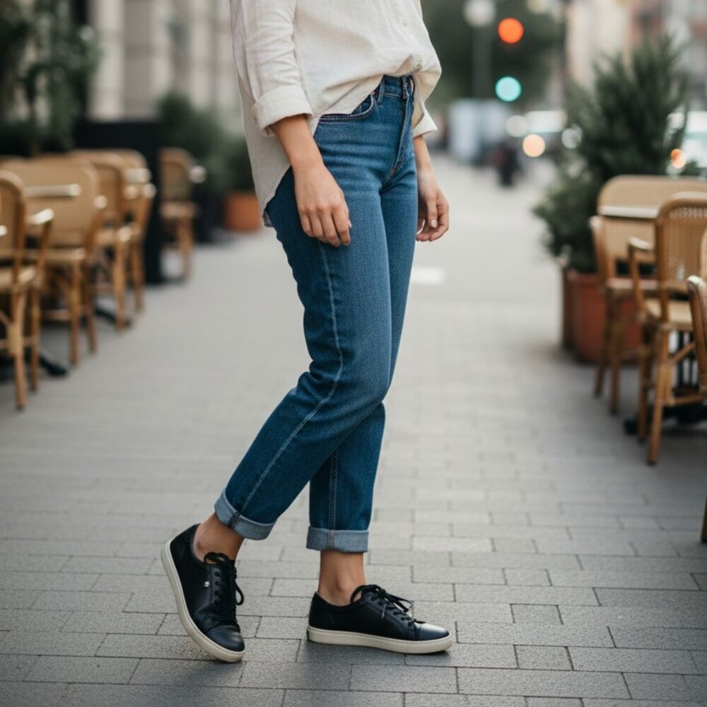 Ecco Womens Soft7 Sneaker Size 39 8.5 Black Leather Lace Up Comfy Shoe Trainer